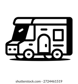 A linear icon showing a camping van