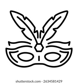 A linear icon showing carnival mask with feathers