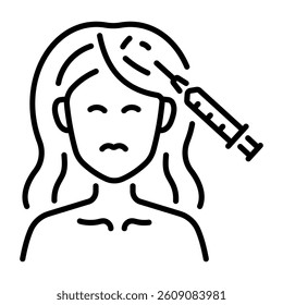 Linear icon showing a character doing hair botox treatment 