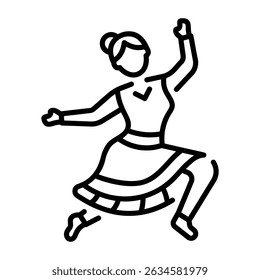 A linear icon showing a character doing traditional dance 