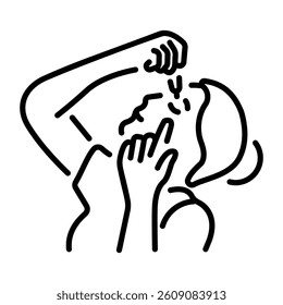 Linear icon showing a character putting eyedrops in her eyes 