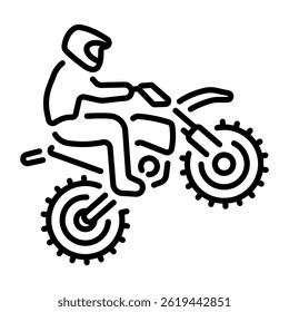 Linear icon showing a character riding a dirt bike
