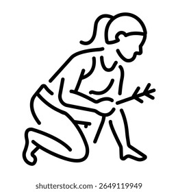A linear icon showing a character sitting in a crouching pose 