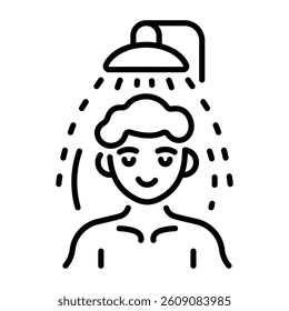 A linear icon showing a character taking shower 