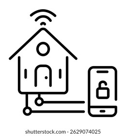 A linear icon showing a connected smart house system
