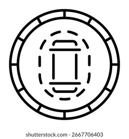 Um ícone linear mostrando um layout de campo de críquete