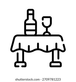 Un icono lineal que muestra la mesa de cata de vinos decorada