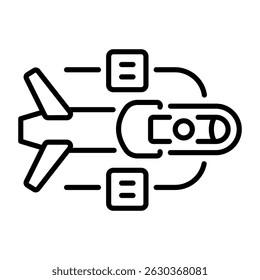A linear icon showing futuristic jet design