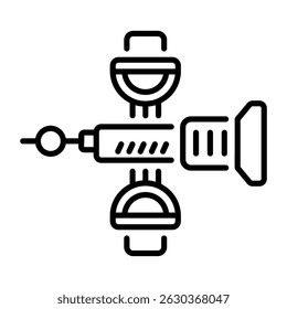 Un icono lineal que muestra el diseño de armas futuristas