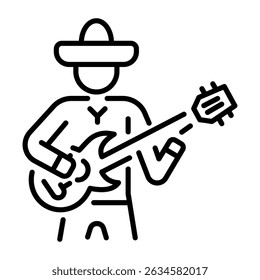 A linear icon showing mexican mariachi character 