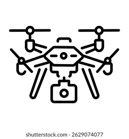 A linear icon showing a modern flying drone