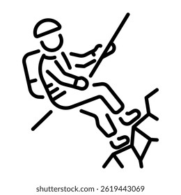 A linear icon showing a mountain climbing figure