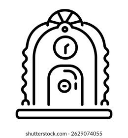 A linear icon showing science fiction time machine