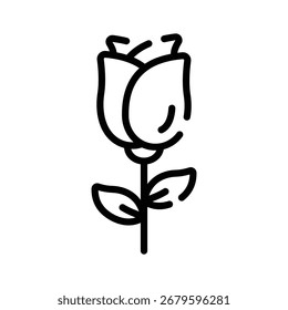 Un icono lineal que muestra una sola rosa floreciente