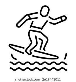 Linear icon showing a surfing character