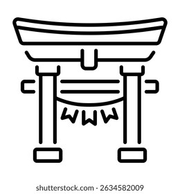 Un icono lineal que muestra la estructura de la puerta torii 