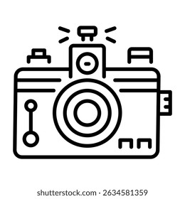 A linear icon showing a vintage camera 