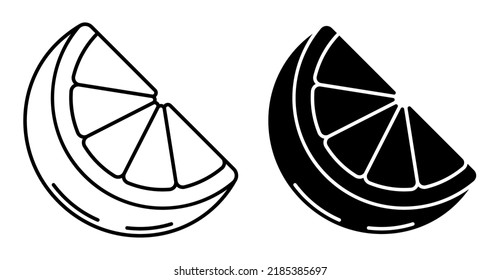 Linear icon, sliced Orange fruit, juicy citrus. Harvesting tropical fruits. Simple black and white vector isolated on white background