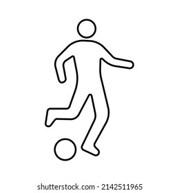 Linear icon of a soccer player with a ball, soccer game illustration, soccer player logo, sports championship. Isolated on a white background. Vector graphics