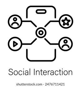 He aquí un icono lineal de la interacción social 
