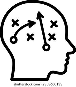 Lineare Ikone der Strategie im menschlichen Kopf als Konzept der taktischen oder strategischen
