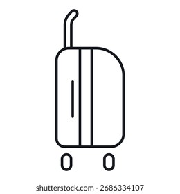 Linear icon of a suitcase on wheels, created for travel and adventure lovers.