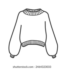 Linear icon of a sweater. Simple black and white vector illustration of women's clothing in a minimalist line style. Perfect for fashion and apparel design projects.