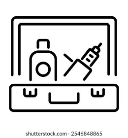 Un icono lineal de un kit de tatuaje con suministros
