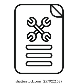 Linear icon of a technical support document showing troubleshooting and solutions