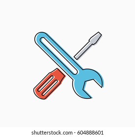 Linear icon tools wrench and screwdriver