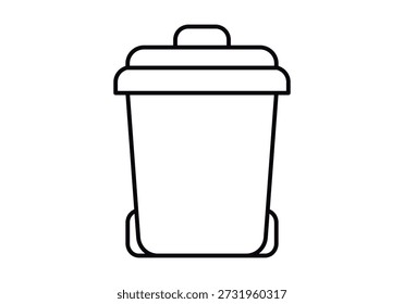 Icono lineal de un cubo de basura con tapa y ruedas