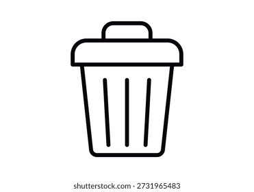 Icono lineal de un cubo de basura con una tapa y rayas de Vertical