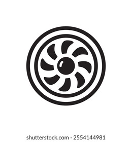 Linear icon of a turbine or fan with blades, round shape, black color, isolated on a white background.