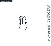 A linear icon of two fingers performing a simultaneous tap. Often used for special commands, accessibility features, or zoom reset in touch user interfaces.