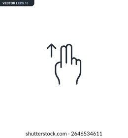 Ícone linear de dois dedos rolando para cima. Usado em navegação na Web, touchpads ou aplicativos móveis. Vetor limpo para guias UX modernos e design de interação.