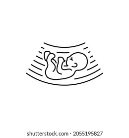 linear icon ultrasound of fetus. concept of baby in womb mother, pregnancy and health, examination procedure of embryo, placenta, umbilical cord. emblem for gestational center. simple sign on white