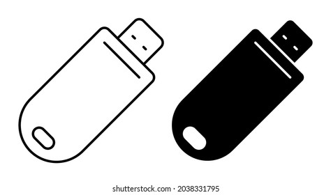 Icono lineal. Unidad flash USB, tarjeta de memoria USB. Almacenamiento de información sobre medios extraíbles. Vector simple en blanco y negro aislado en fondo blanco