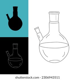 linear icon of a vessel, flasks for laboratory and chemical experiments in different colors for the design of social networks, logos, posters, labels, signs