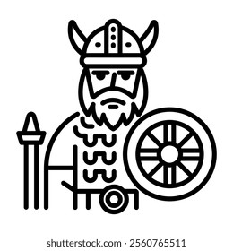 A linear icon of a viking character 