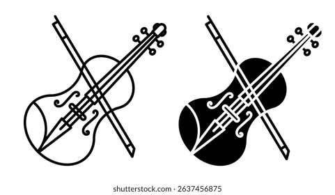 Linear icon. Violin and string bow musical instrument. Classical viola instrument. Simple black and white vector isolated on white background