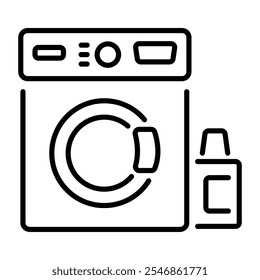 A linear icon of a washing machine with detergent