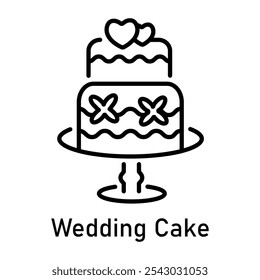 A linear icon of wedding cake 