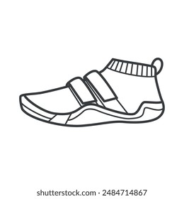 Icono lineal de las zapatillas de levantamiento de pesas, con una suela resistente y Asistencia para levantar pesas. Ilustración vectorial en blanco y negro, estilo line art.