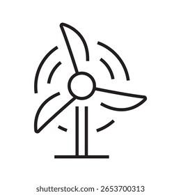 Linear icon of a wind turbine, symbolizing wind energy, renewable power, and sustainable technology. Editable stroke. vector illustration
