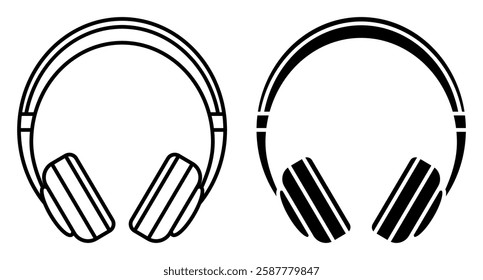 Linear icon. Wireless over ear headphones with comfortable ear pads and a soft headband. Portable gadget for playing music. Simple black and white vector isolated on white background