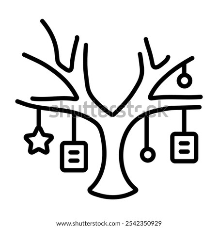 A linear icon of wish tree with many wish cards hanging on it 