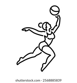 A linear icon of a woman doing ball gymnastics 