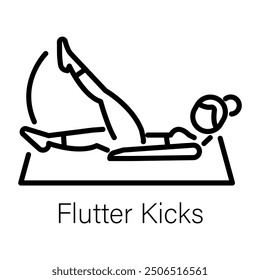 A linear icon of woman doing flutter kicks exercise 