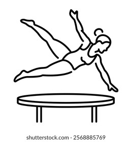 A linear icon of woman doing vault jump 