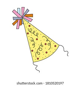 Icono lineal tapón festivo amarillo con patrones. Icono de la festividad. Ilustración vectorial de diseño plano de moda